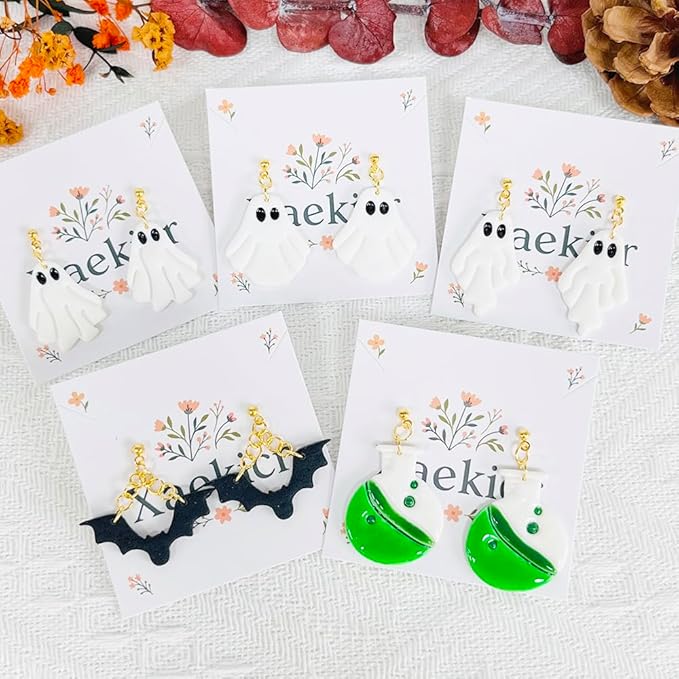 Xaekicr 5 Pcs Halloween Polymer Clay Cutters Set – Ghost, Bat, Potion Bottle Clay Earring Cutters for DIY Jewelry Making – Clay Tools for Polymer Clay Molds