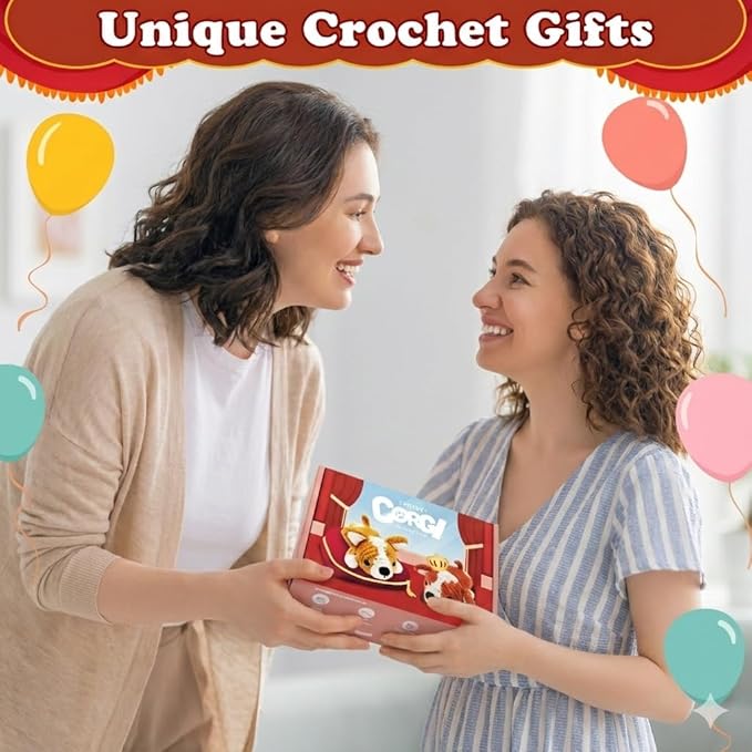 fortuning's jds crochet kit for beginners - 2 pcs corgi crochet kits with step-by-step video tutorials, beginner crochet kit for adults, crochet animal kit, dog knitting kit gifts valentine's day