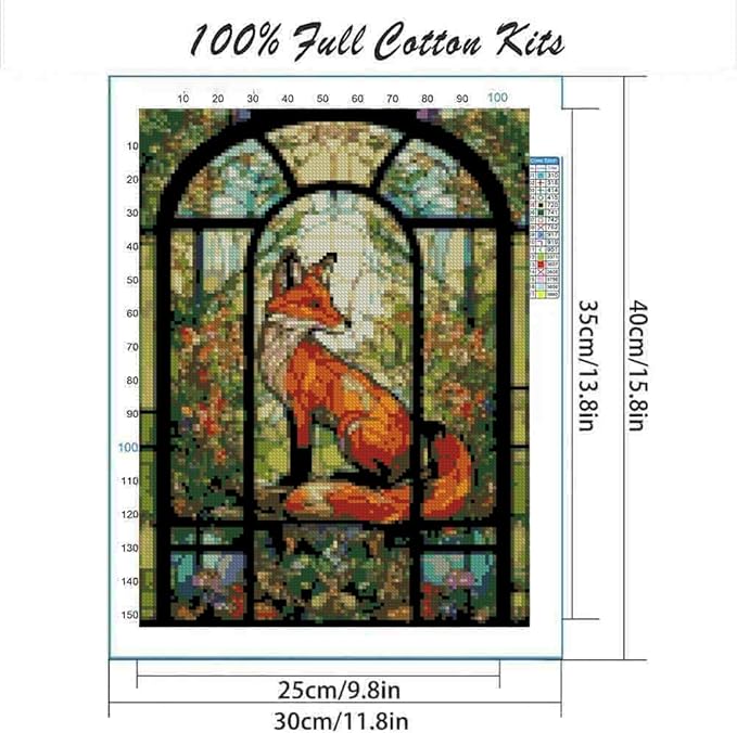 fox cross stitch kits for adults beginner,flower counted cross stitch kits printed stitching cute patterns dimensions needlepoint art crafts embroidery kits for adults beginners (15.7x11.8 inch)