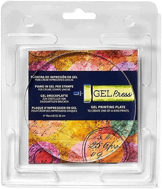 gel press monoprinting print plate - 4” circle (10.2 cm) gel plate - printmaking supplies - reusable gel printing plates for press art for card making, scrapbooking, journaling, arts & crafts