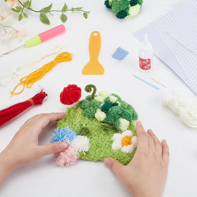 WEBEEDY Rug Hooking Coasters Kit DIY Moss Punch Needle Kit with Hook Mesh and Instruction,Needlework Crafts Latch Tapestry Kit for Beginners Home Embroidery Decor,6.7X7.9/17X20cm(Moss Landscape)