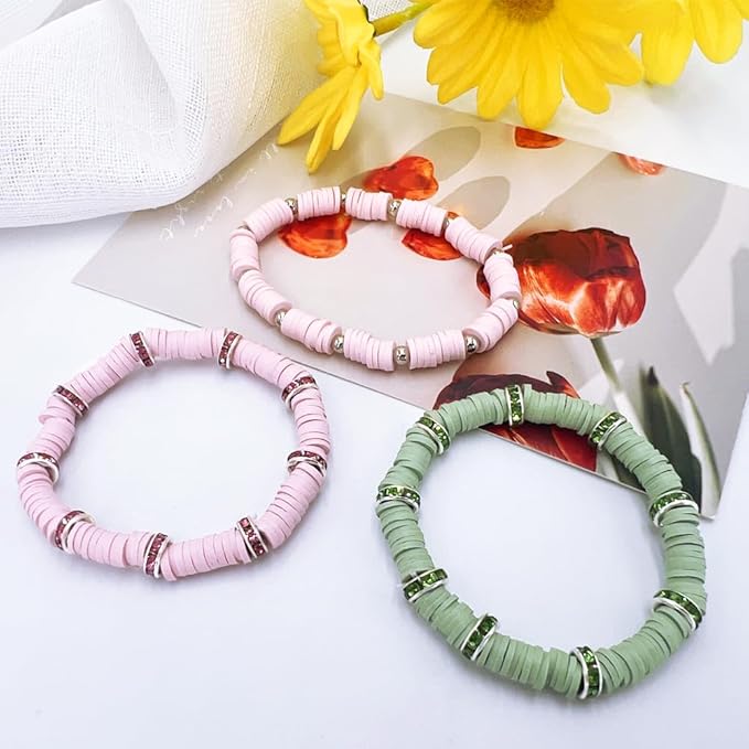 3600 PCS 10 Strands Polymer Clay Beads for Jewelry Making, Vinyl Heishi Beads 6mm for Surfer Bracelets Necklace Making (Pale Pink)