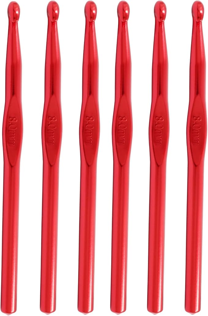 Auvotuis 6Pcs 8mm US Size L (Size 11) Aluminum Crochet Hook Knitting Needles for DIY Craft Yarn, Red