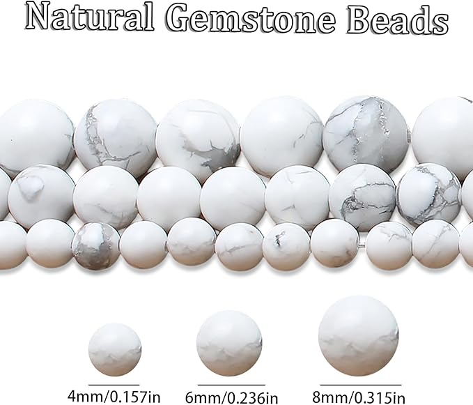 Song Xi 60pcs 6mm Natural White Turquoise Stone Beads for Jewelry Making, Gemstones Beads Bracelet for Necklace Earring Keychain, with Jewelry Box and Elastic for Christmas Wedding Birthday Gift
