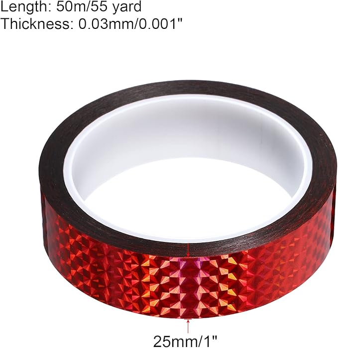 PATIKIL Prism Tape 1 Inch x 55 Yards, Holographic Metalized Reflective Adhesive for Detailing Accent Wall Decor Art, Red