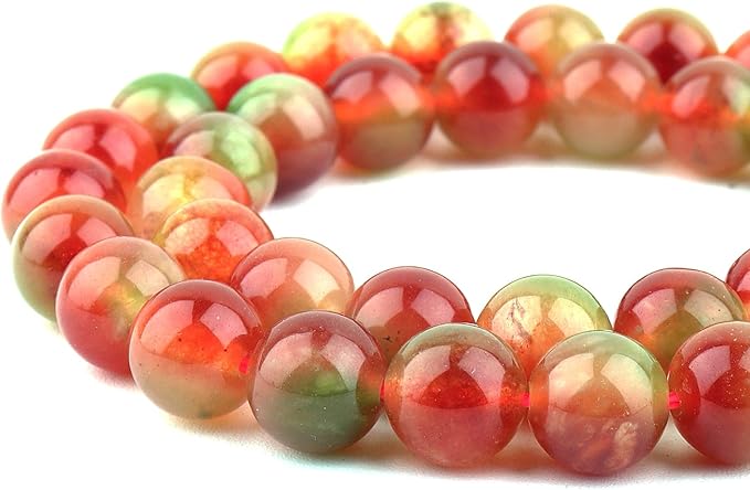 Jade Stone Beads Gemstone Beads for Jewelry Making - 8mm Round Loose Beads for Bracelets(44-47pcs, Watermelon Cloudy Jade)