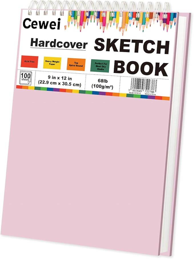9"x12" sketchbook pink, 1 pack-100 sheets cute sketchbook for girls, 68lb/100gsm pink sketch book for kids, spiral drawing pad for kid, art supplies for kids 9-12 girls.