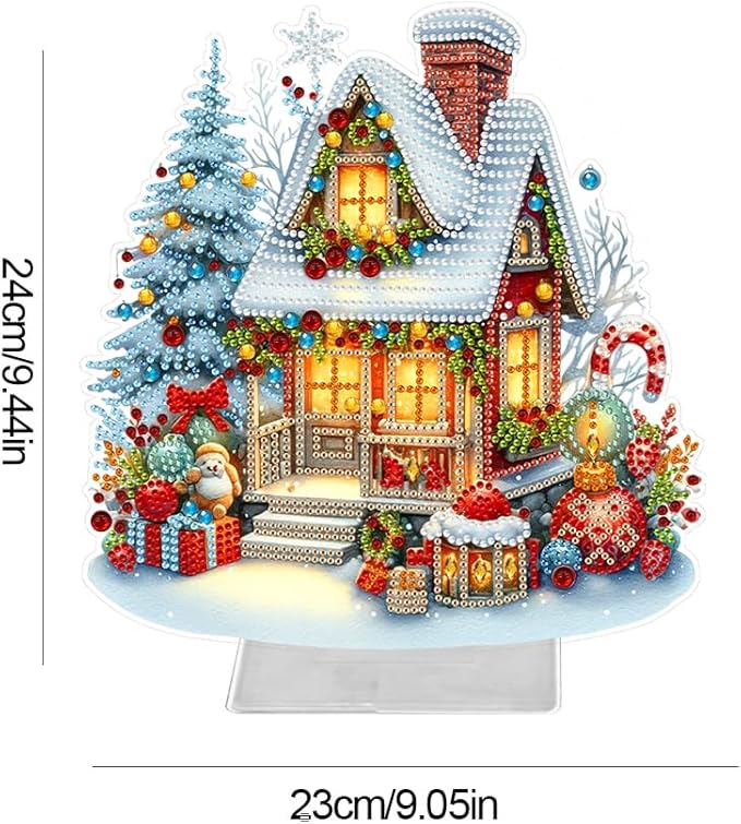LAKEQUILL Christmas Diamond Painting Kits, Tabletop Ornament, Stand Up Diamond Art Desktop Kits for Home Office Decor, New Year Gift - Snow House