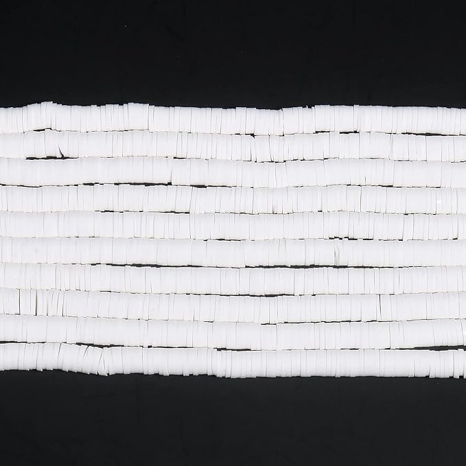3600 pcs White Clay Beads for Bracelets Making, 10 Strands Flat Round Polymer Clay Beads 6mm Spacer Heishi Beads for Jewelry Making Earring Necklace