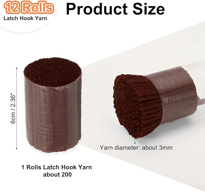 PATIKIL 12 Rolls Latch Hook Yarn, Latch Hook Kit Precut Rugs Yarn Making Crochet Bundles for Rug Adults Beginners Tapestry DIY Craft, Dark Brown