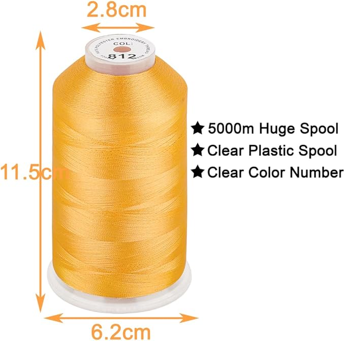 New brothread - Single Huge Spool 5000M Each Polyester Embroidery Machine Thread 40WT for Commercial and Domestic Machines - Cream Yellow
