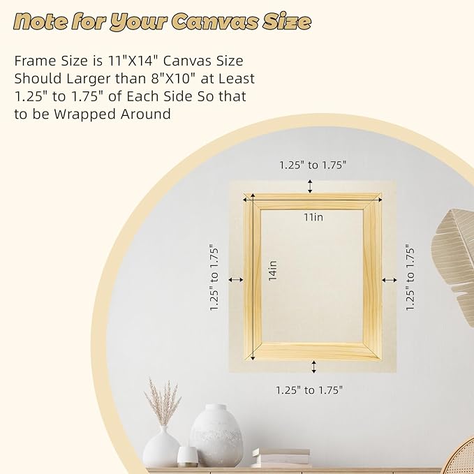 11x14 inch Stretcher Bars for Canvas Painting, Premium Wooden Frame Strips, Easy to Assemble Canvas Frame Kit, Ready-to-Hang Gallery Wall Art for Home Decor, DIY, Paint By Number