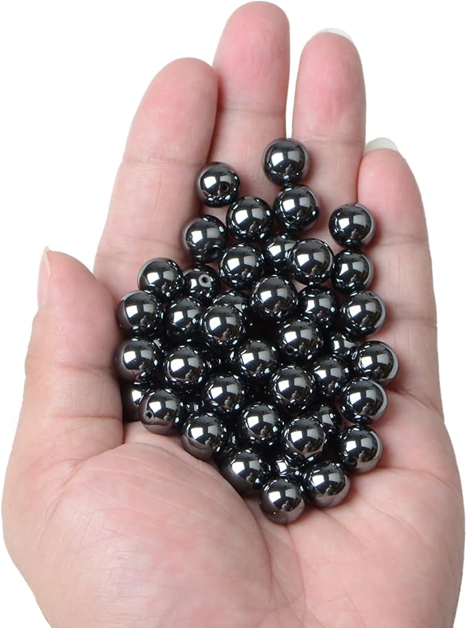 bymitel 10mm natural hematite metallic round beads gemstones genuine with 90pcs diy jewelry making unisex (10mm 90pcs, hematite)