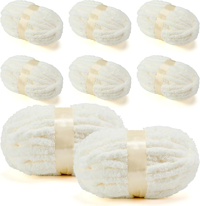 Chunky Yarn for Hand Knitting, Jumbo Chunky Yarn for Crocheting, Chunky Chenille Yarn, 8 Pack (32 yds 8.5 oz Each Skein),#7, Cream