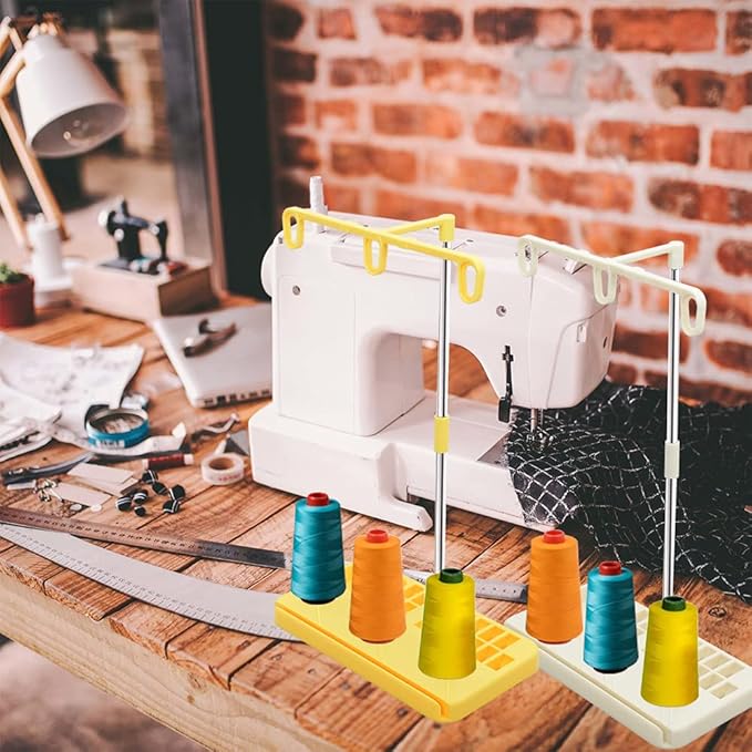Vuzvuv 2 Pack Thread Holders, Embroidery & Sewing Machine Organizer, 3 Spool Thread Rack, Suitable for Beginners & Adults, White-Yellow