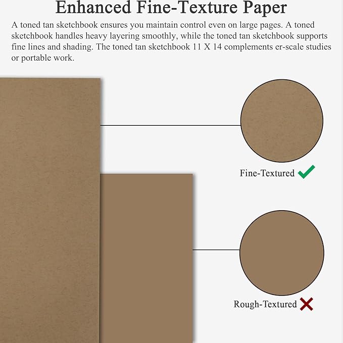 fuxi toned tan sketchbook 11x14 inch, 60 sheets, spiral bound - hard cover, acid-free drawing paper pad for artists, drawing, illustration & art students.