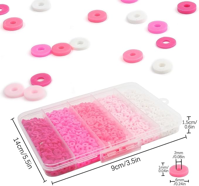 3500pcs Pink Clay Beads for Bracelets Making Kit, 6mm Heishi Polymer Flat Round Disc Clay Beads for Jewelry Making Pink