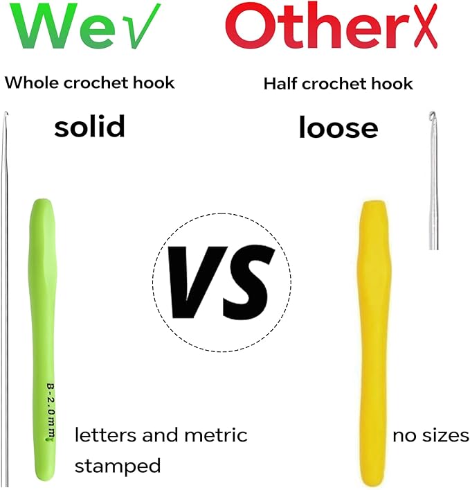 2mm Crochet Hook, Ergonomic Crochet Hooks with Soft Rubber Handle and Smooth Glide Head - Lightweight Aluminum Needles for Beginners, Arthritis, Yarn Projects, Long Crafting Sessions (2.0 mm)