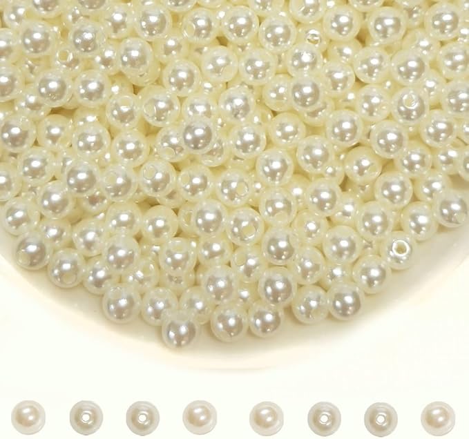 Pearl Beads for Jewelry Making Holes ABS Craft Beads with Holes for Jewelry Making, Bracelet, Necklace Crafting Bulk Bead Kit (6mm,Ivory White/1500 pcs)