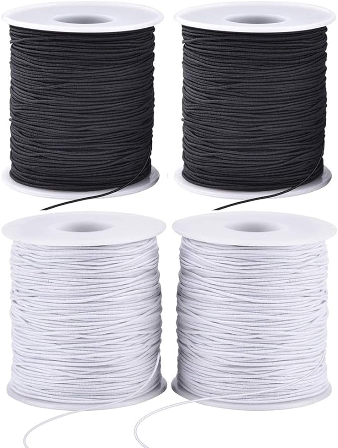 Stretchy String for Bracelets, 4 Rolls 1 mm Sturdy Elastic String Elastic Cord for Jewelry Making, Necklaces, Beading (2 Black+ 2 White)