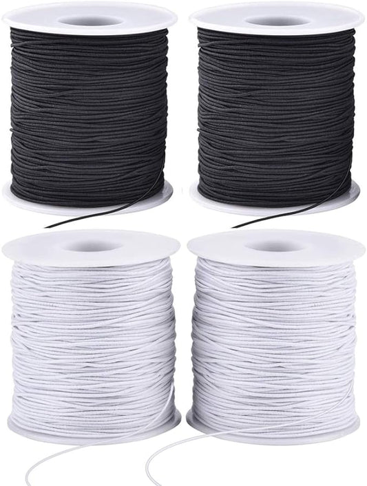 Stretchy String for Bracelets, 4 Rolls 1 mm Sturdy Elastic String Elastic Cord for Jewelry Making, Necklaces, Beading (2 Black+ 2 White)