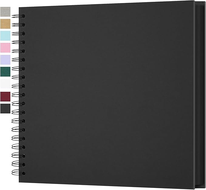 10 x 10 Inch DIY Scrapbook Photo Album Hardcover Kraft Blank Page Acid-Free, 40 Pages (20 Sheets) Memory Book for Wedding Anniversaries Family Baby Memories Small Scrapbooking Projects, Black