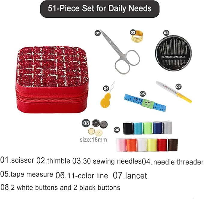 Mini Sewing Kit in Stylish Leather Case – Complete Set with Scissors,Needles,Thread & More, Fashion Box for Store Jewelry– Perfect for Beginners & Travel (White)