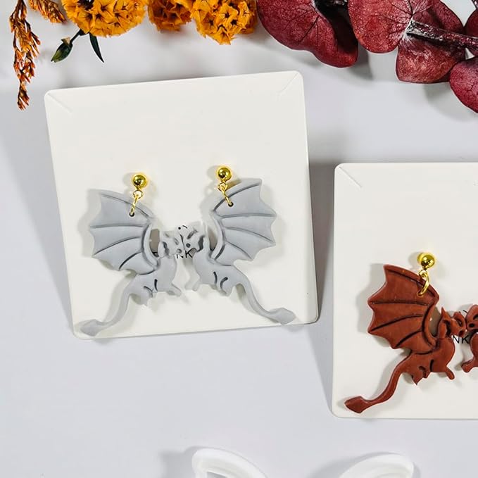 Xaekicr Polymer Clay Cutters Dragon Set – 2PCS Fantasy Dragon Clay Earring Cutters for Polymer Clay Jewelry, Halloween Gothic Clay Tools and Cutters for Cosplay and DIY Crafts