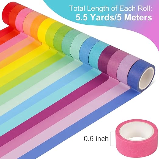 Phinus Washi Tape Set, 16 Pack Decorative Tape, Multicolor, 15mm x 5m, Reusable, Ideal for Gift Wrapping, Journaling, Crafting, Decoration
