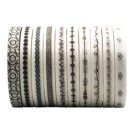 Vintage Pattern 5mm Wide Skinny Washi Tape Set, 10 Rolls Minimalist Japanese Masking Decorative Tapes for Bullet Journal Planners DIY Decor Crafts Arts Scrapbooking Adhesive
