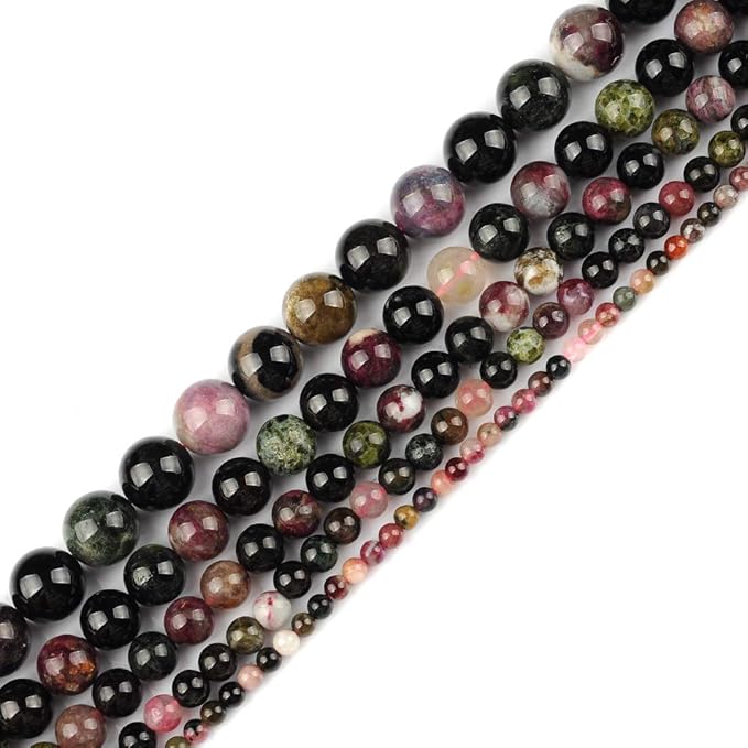 10mm Natural Colourful Tourmaline A Gemstone Round Loose Beads Crystal Stone Bracelet Necklace Accessories Crafts for Jewelry Making DIY,1 Strand 15"