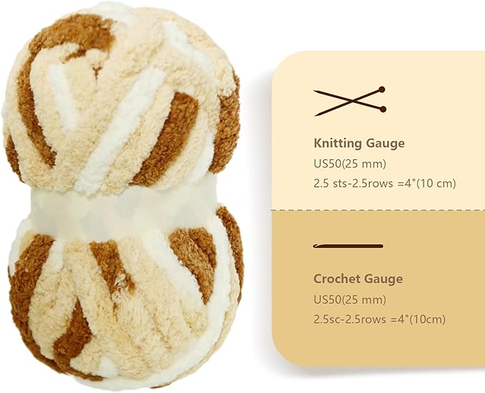 White+Light Yellow+Brown Chunky Chenille Yarn for Crocheting Bulky Thick Fluffy Yarn for Knitting,Super Bulky Hand Blanket,Soft Plush Yarn Crochet Carpet 8 Jumbo Pack(63.76oz/197.68yd