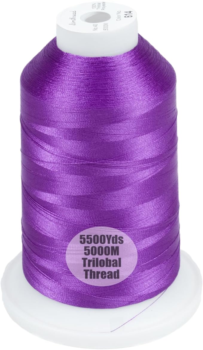 Simthread Trilobal Polyester Thread – 5000M (5500yds) No.40 – Super Sheen, Tangle-Free – Built-in Thread Lock Spool – Compatible with Brother, Singer, Janome & More, Purple-614