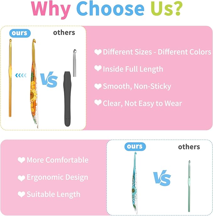 Coopay Crochet Hook Set, 5 PCS Crochet Hooks with Case (4mm, 4.5mm, 5mm, 5.5mm, 6mm), Floral Resin Grips - Beautiful & Ergonomic, Great for Crocheting Blankets, Dolls, Shawls, Hats, Scarves (G-J)