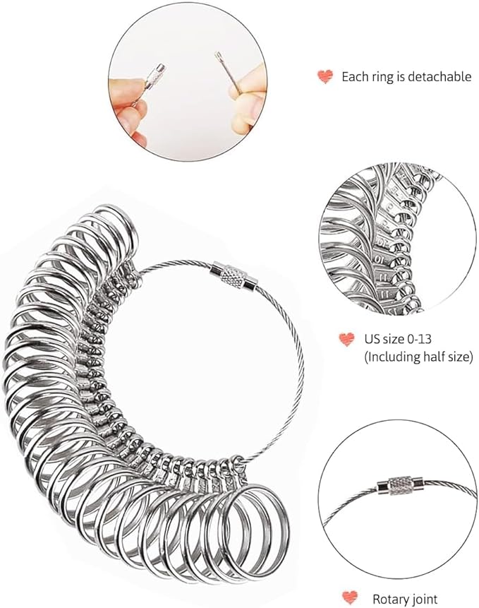 meowoo ring sizer measuring tool set, metal ring guage for ring measurer, integrated conical solid ring mandrel sizer tools for ring repair and measurement, jewelry sizing measuring, pro 2 pcs