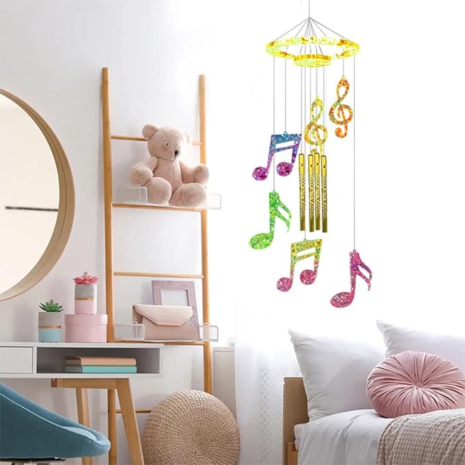 32Pcs Wind Chimes Resin Molds, Music Note Epoxy Resin Mould Wind Bell Silicone Mold Pendant Casting Moulds for DIY Key Chain Necklace Crafts Ornament Home Garden Wall Hanging Decoration