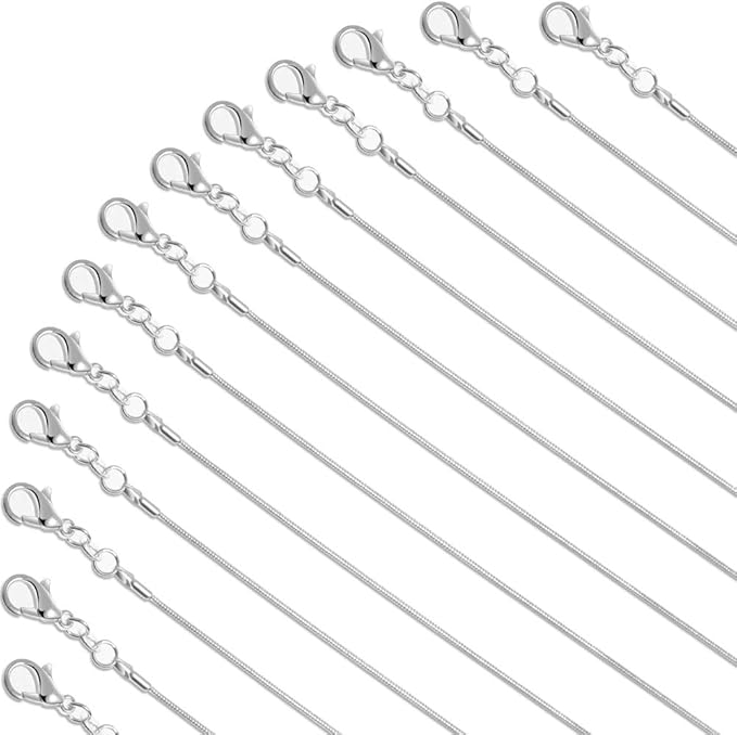 paxcoo 30 pack bulk necklace chain silver plated necklace snake chains for jewelry making, 1.2 mm (24 inches)