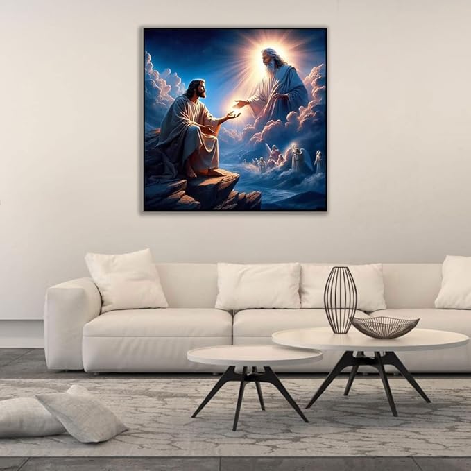 CHWGLFGG Jesus 5D Diamond Art Kits for Adults Beginners,DIY Full Round Drill Diamond Painting Kits Inspiring Faith,Paint by Diamonds Dot Gem Art Crystal God Easy,Home Wall Decor 13.7X 13.7Inch.
