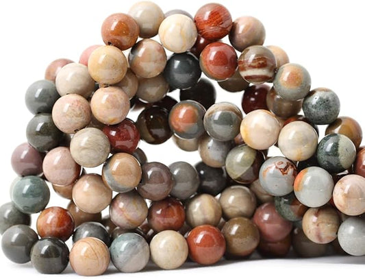 cheavian 35pcs 10mm natural usa picture stone gemstone round loose beads for jewelry making diy findings 1 strand 15"