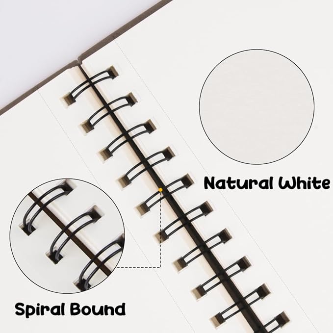 5.8x8.3in Sketch Book, 60Sheets Spiral Bound Notebooks, Natural White 92lbs/150gsm Acid-Free Drawing Paper for Painting,Sketching, Professional Sketch Pad for Artists, Beginners. NW-Dark Grey