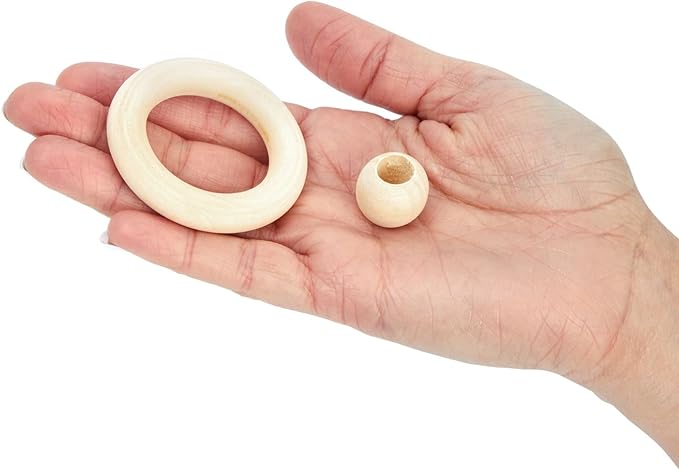 Bright Creations Set of 50 Wooden Beads and 30 Rings for Macrame, DIY Pendant Connectors, Wall Hanging Craft (2.2 in/20mm)