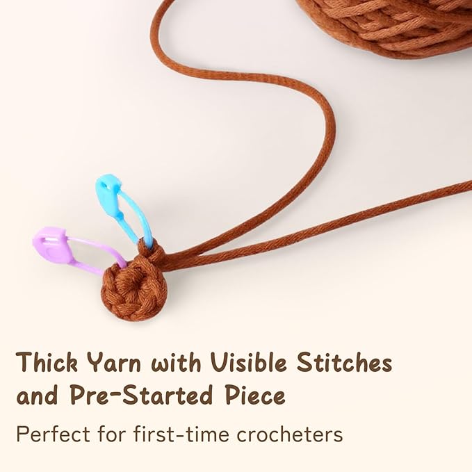 Amorloop Crochet Kit for Beginners – Easy-to-See Stitches Yarn, Pre-Started Piece, and Step-by-Step Video Tutorials | Starter Crochet Set with Cute Animal Pattern – Original Handmade Bear Pattern