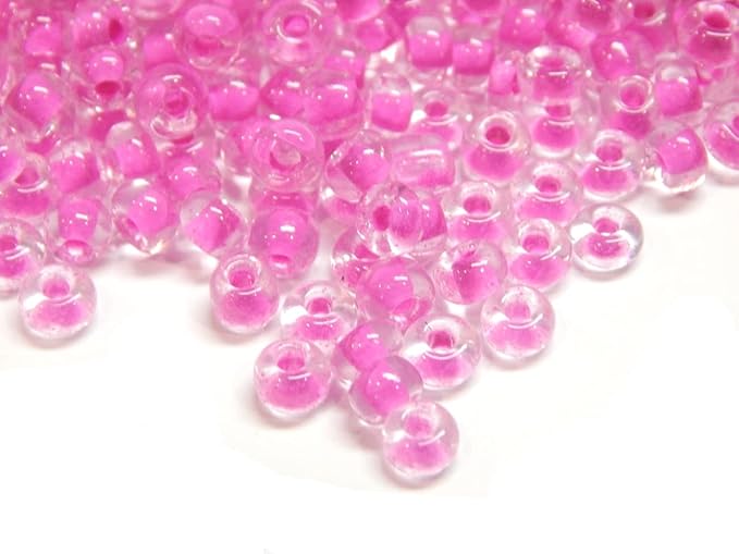Perlin Glass Seed Beads 4mm 6/0 Round 1100pcs Mini Small Pony Spacer Beads Kit for Jewelry Making Earrings Bracelets Pendants Waist DIY Handmade (Pink Inside Colour)