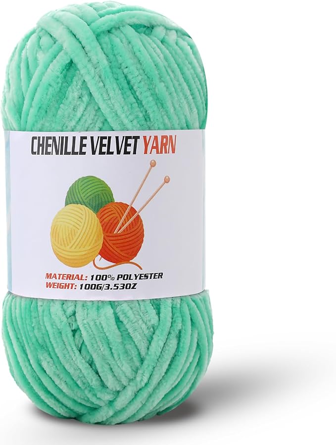Velvet Chenille Chunky Yarn, Handcrafts Weaving Soft Chenille Yarn for Crocheting Clearance, Used for Making Baby Yarn Blanket, Clothes, Knitting Creations (1 - Cyan Green)