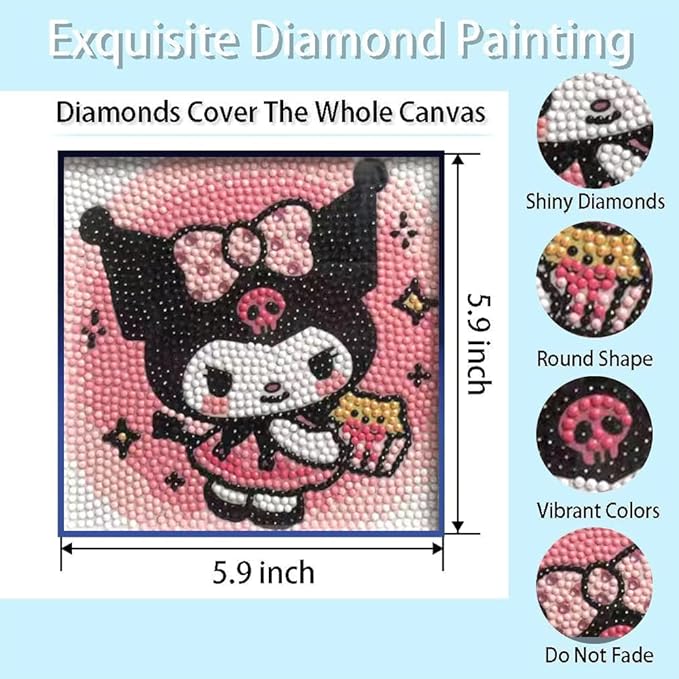 PERFECTSIGHT Cute 5D Diamond Art Kits with Wooden Frame, Kawaii DIY Painting Art for Adults Teen, Diamond Arts and Crafts Sets, Big Gem Full Drill Diamond Dots for Women Beginners (Cake Rabbit)