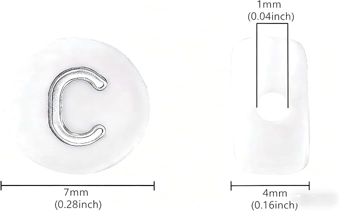 Acrylic Letter Beads Alphabet Silver Letters White Round Bead, 4×7mm 1200pcs, for Friendship Bracelets and Gifts Souvenir Jewelry Making