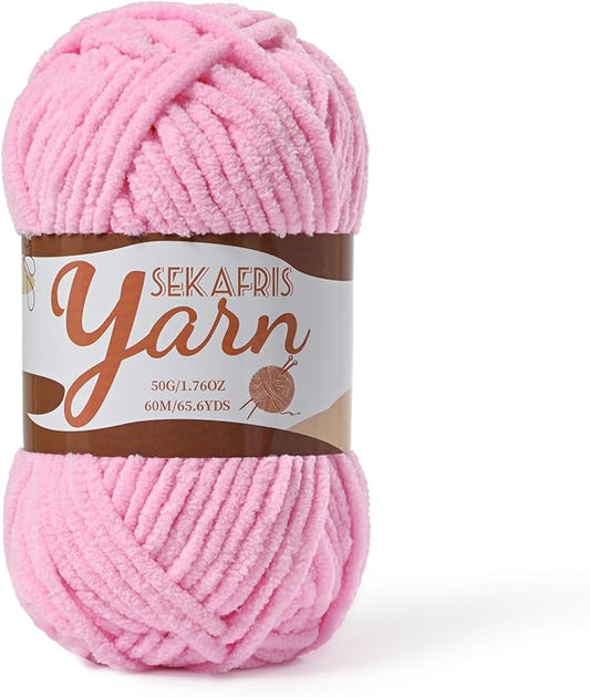 Fluffy Velvet Yarn for Crocheting，Baby Blanket Yarn for Crocheting Soft，50g(65.6yds) Amigurumi Yarns，Plush Chenille Crochet Yarns，Puzzle Yarn for Crochet Weaving Craft(Dark Pink)