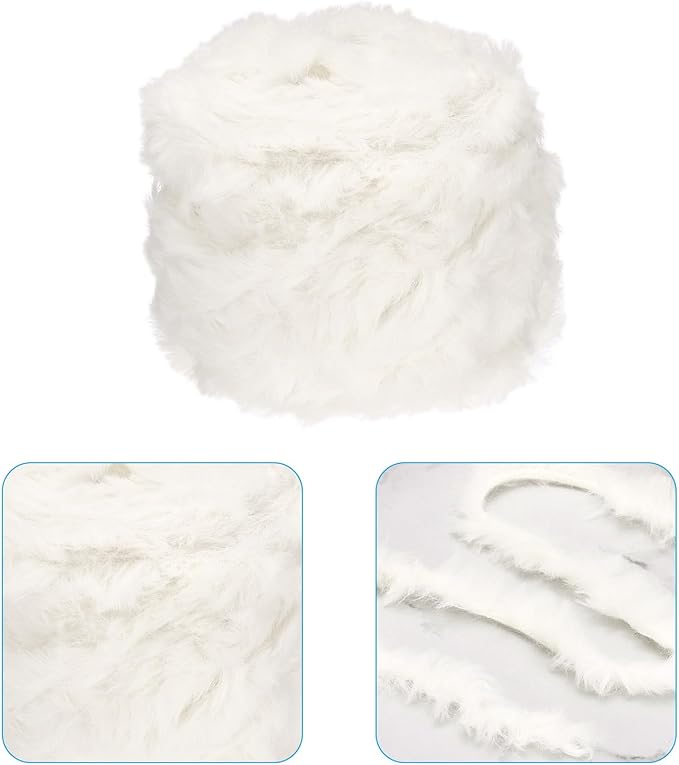 PATIKIL 70yds Faux Fur Yarn, Fuzzy Yarn Crochet Fluffy Yarn Soft Chunky Polyester Plush Fur Eyelash for Crocheting Knit Blanket Rug Sweater Scarf Hat Bear Craft, Beige White