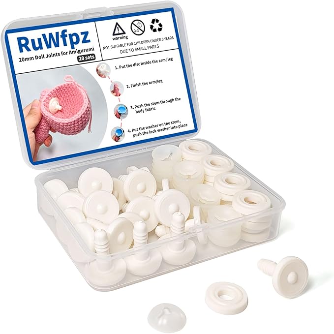 RuWfpz Doll Joints for Amigurumi Crochet 20mm 13/16" - 20 Set Plastic Toy Safety Joints for Stuffed Animals, White Movable Amigurumi Crafts Teddy Bear Joints for Arm Leg Neck