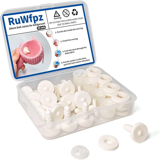 RuWfpz Doll Joints for Amigurumi Crochet 20mm 13/16" - 20 Set Plastic Toy Safety Joints for Stuffed Animals, White Movable Amigurumi Crafts Teddy Bear Joints for Arm Leg Neck